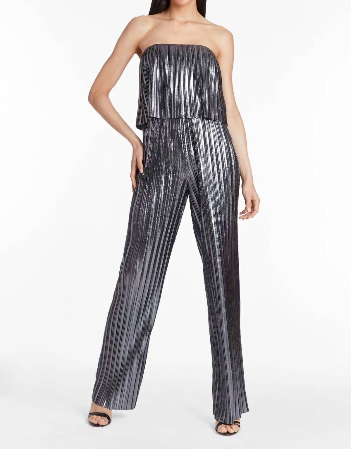 Style 1-577638108-149 Amanda Uprichard Size L Strapless Gray Formal Jumpsuit on Queenly