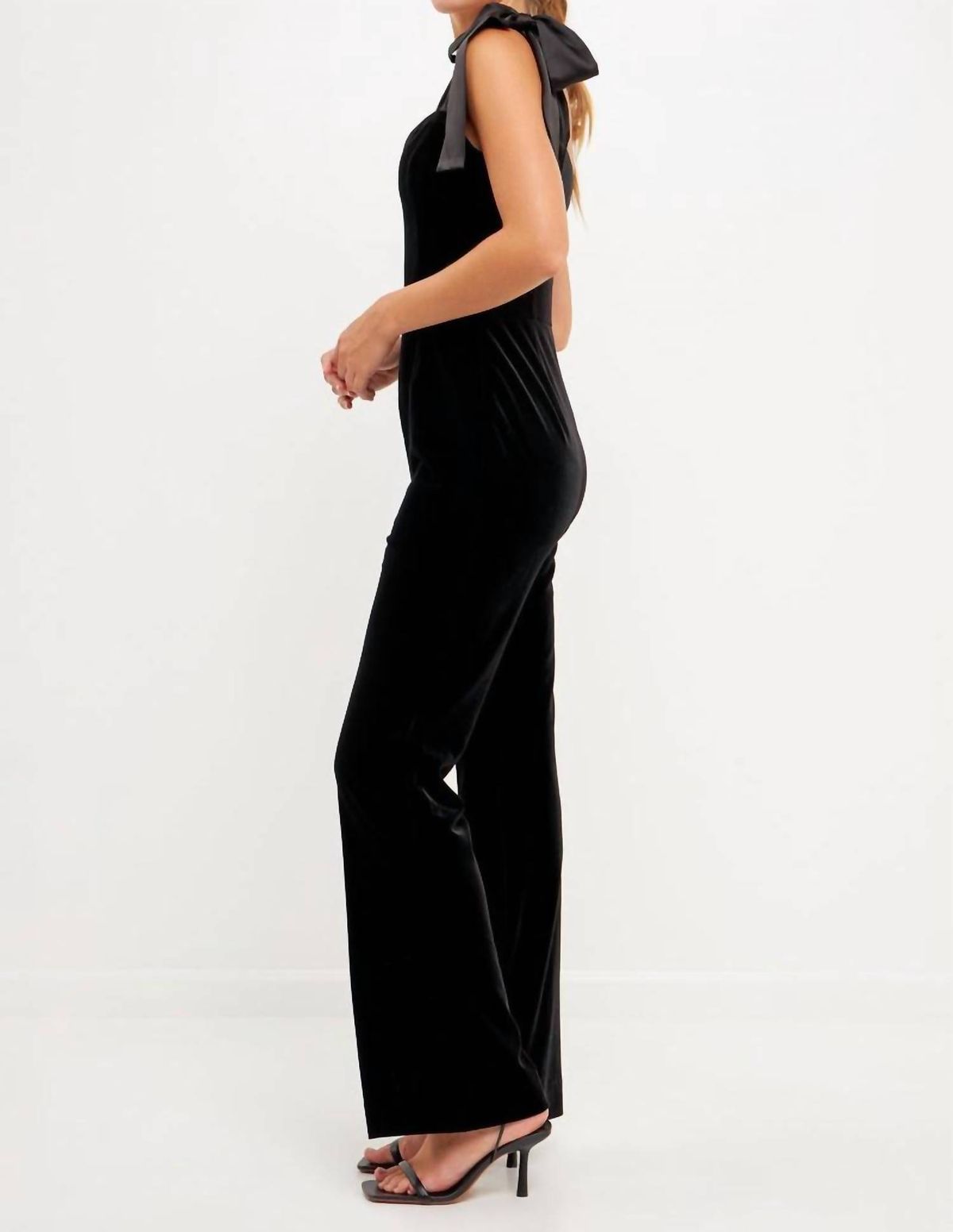 Style 1-1277724602-74 2.7 AUGUST APPAREL Size S Velvet Black Formal Jumpsuit on Queenly