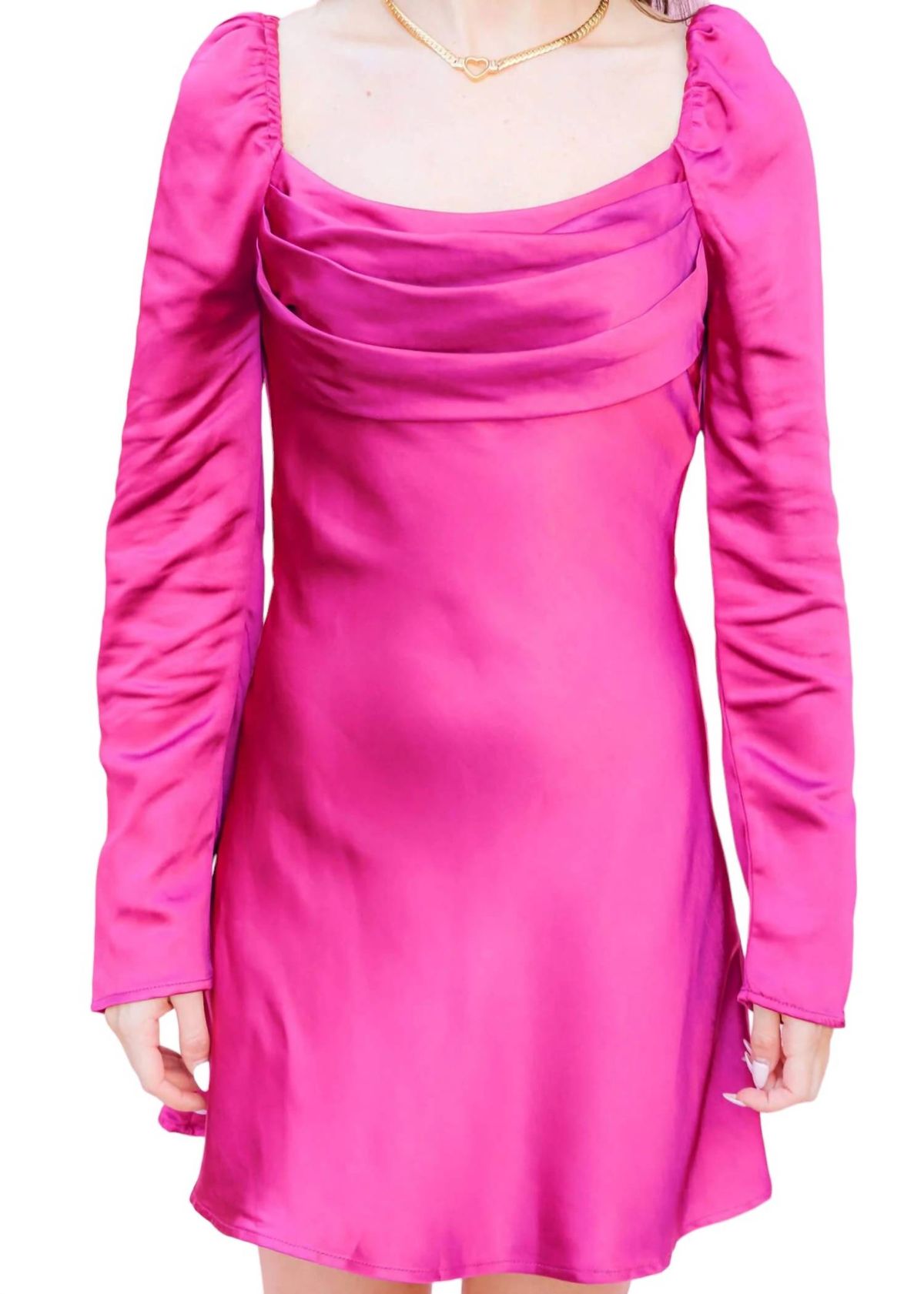 Style 1-1822104974-74 Mustard Seed Size S Long Sleeve Satin Pink Cocktail Dress on Queenly