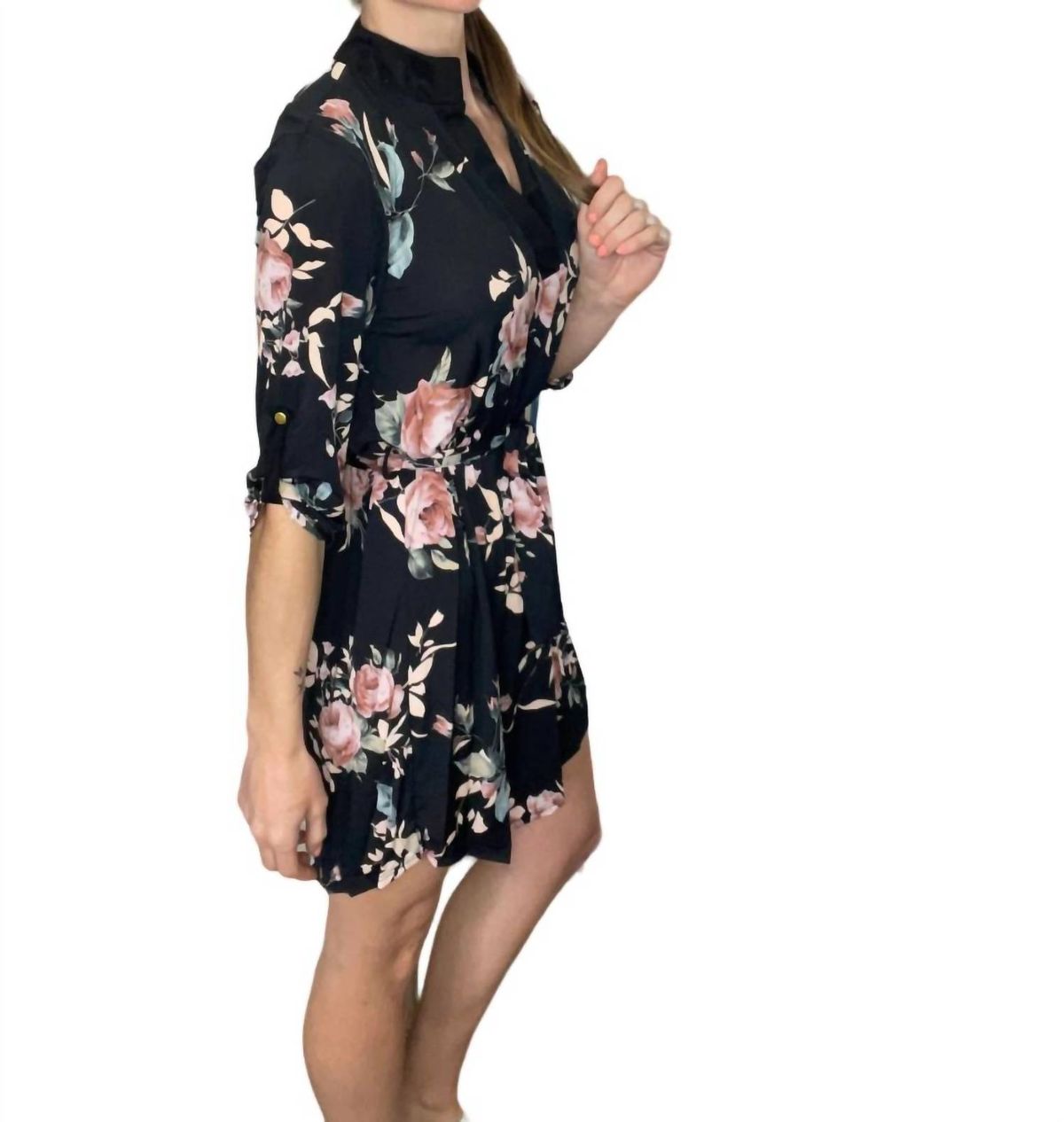 Style 1-2848927886-1464 HEIMISH USA Size 3X High Neck Floral Black Cocktail Dress on Queenly