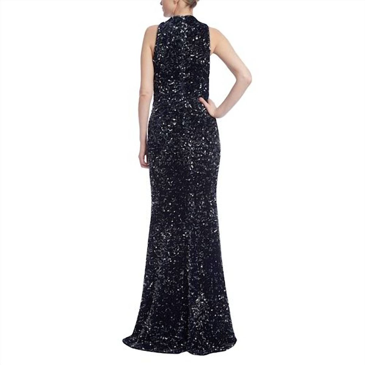 Style 1-2916895230-98 BADGLEY MISCHKA Size 10 Velvet Blue Floor Length Maxi on Queenly