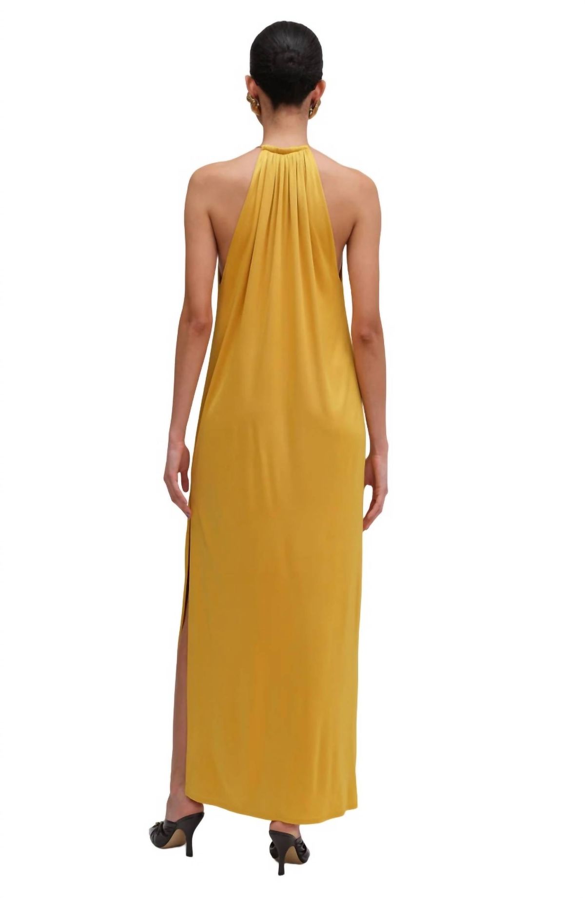 Style 1-4017127513-70 RONNY KOBO Size XS Halter Yellow Side Slit Dress on Queenly