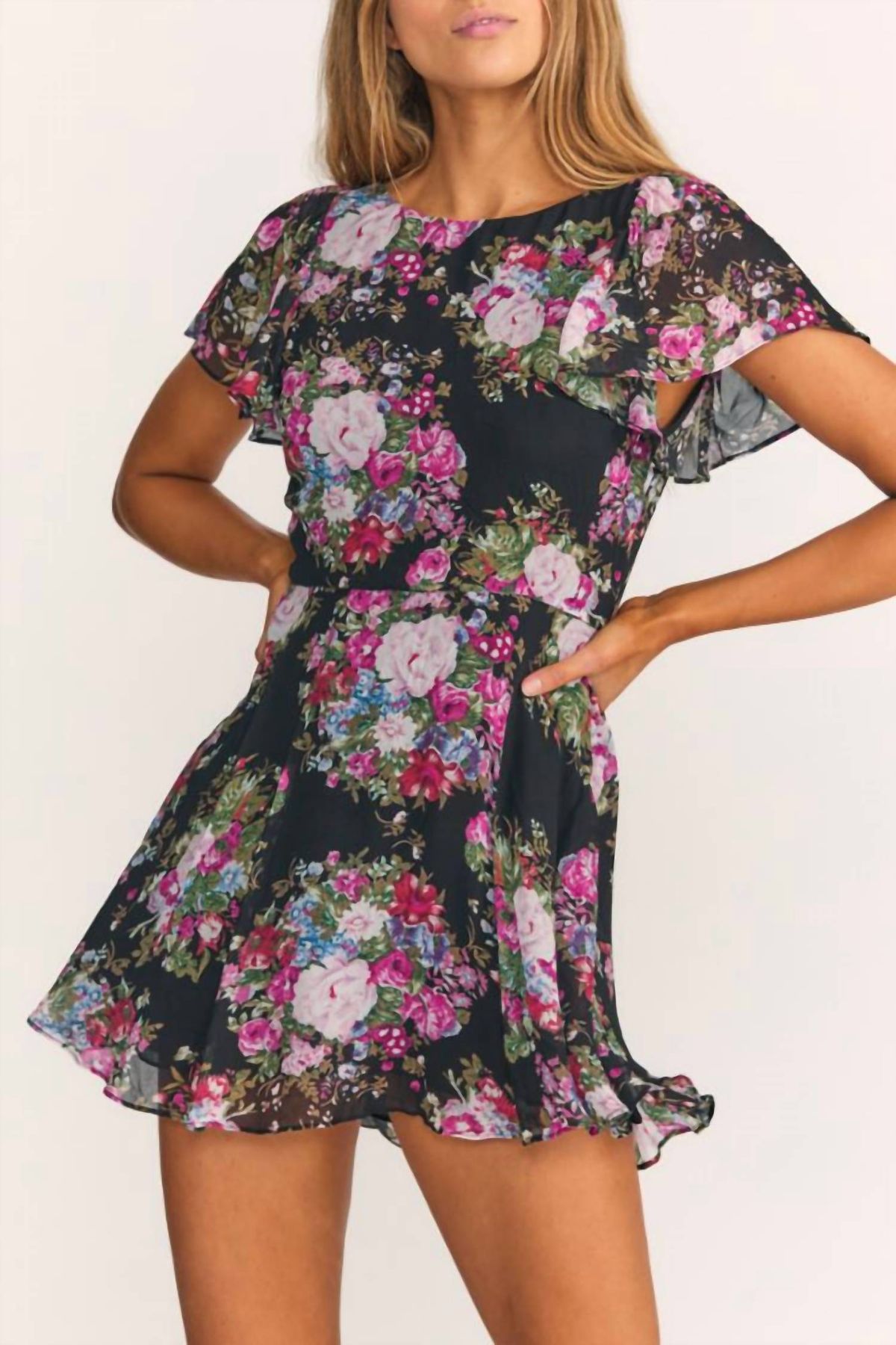 Style 1-4029772812-1498 LoveShackFancy Size 4 Floral Black Cocktail Dress on Queenly