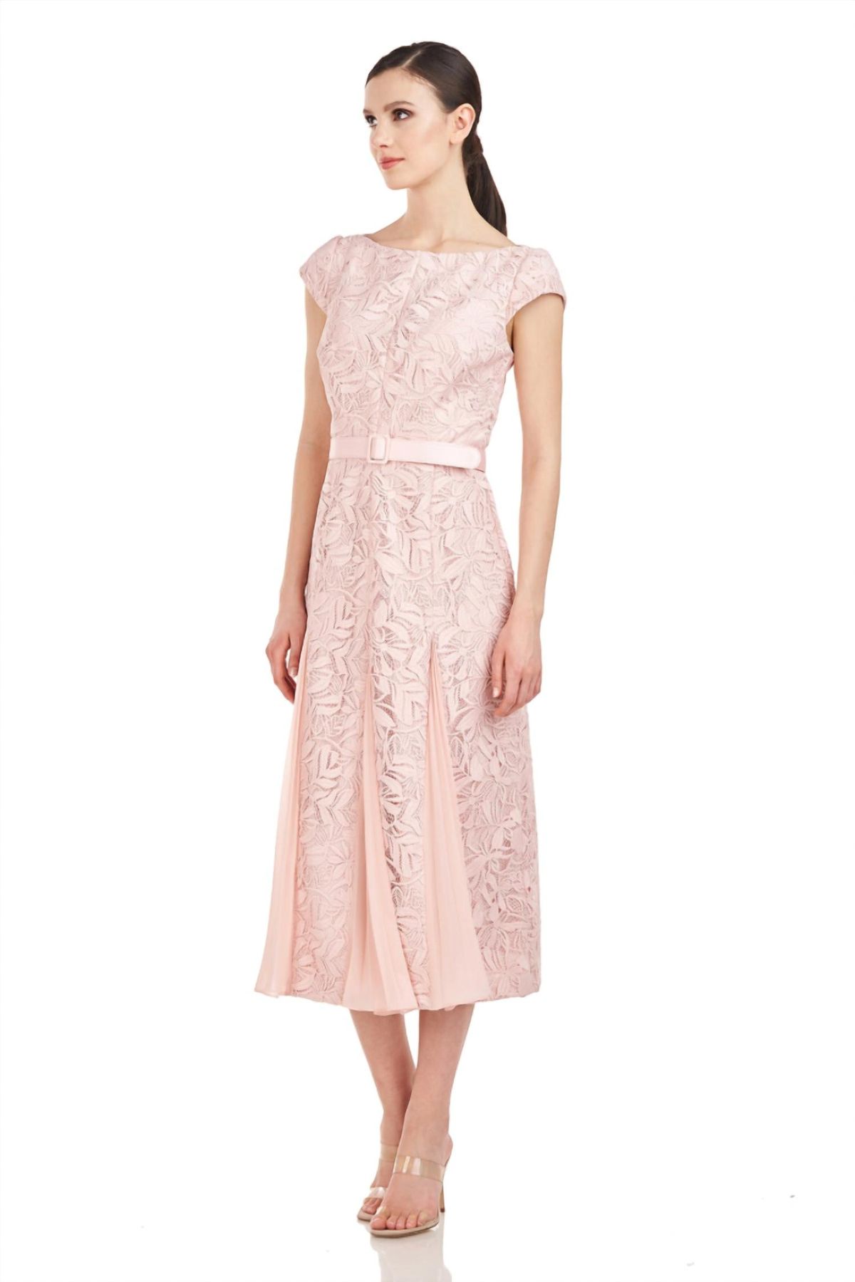 Style 1-100143460-397 Kay Unger Size 14 Cap Sleeve Lace Pink Cocktail Dress on Queenly