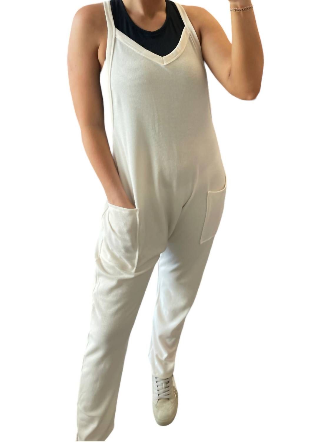 Style 1-1329052581-149 Ces Femme Size L White Formal Jumpsuit on Queenly