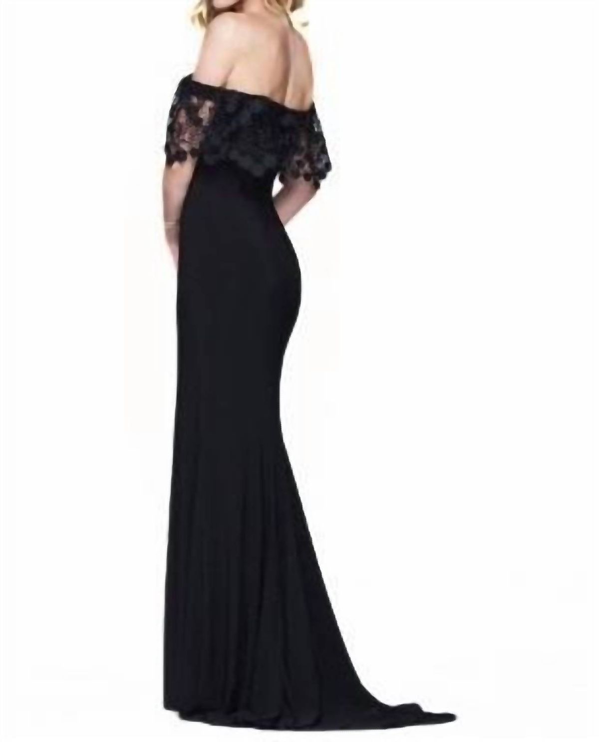 Style 1-1463931074-98 FAVIANA Size 10 Wedding Guest Off The Shoulder Black Side Slit Dress on Queenly