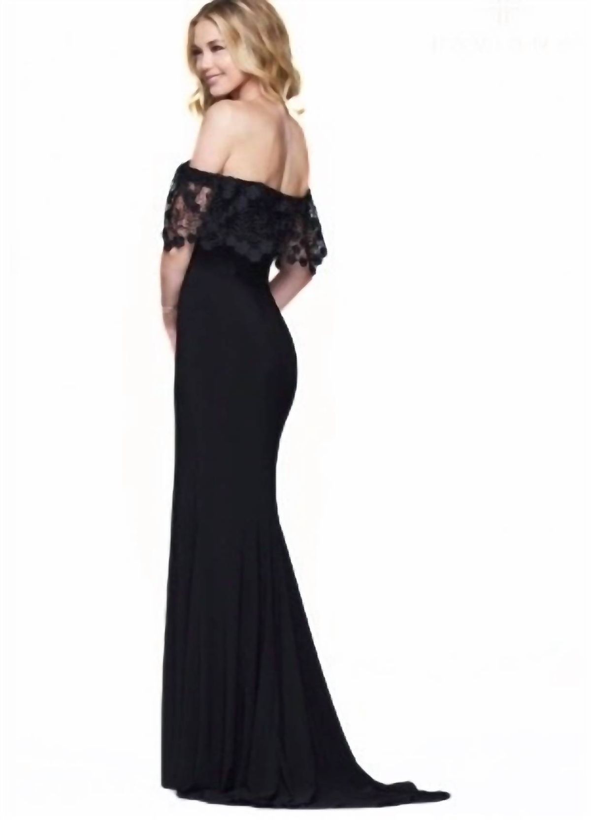 Style 1-1463931074-98 FAVIANA Size 10 Wedding Guest Off The Shoulder Black Side Slit Dress on Queenly