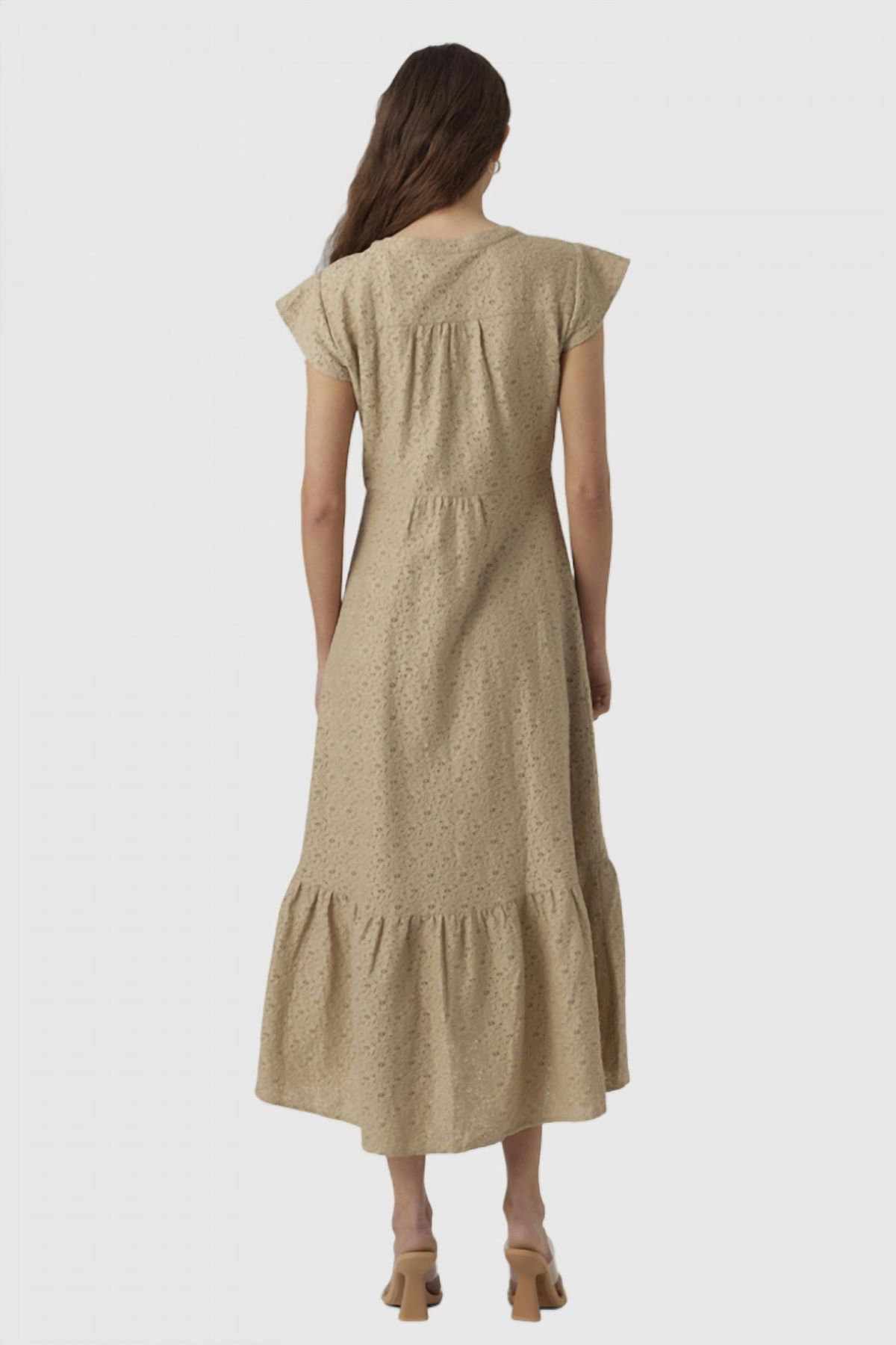 Style 1-2492415041-149 VERO MODA Size L Lace Nude Cocktail Dress on Queenly