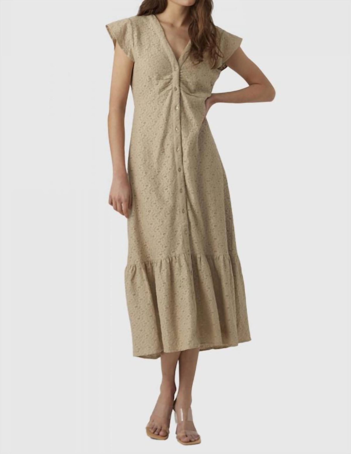 Style 1-2492415041-1691 VERO MODA Size XL Lace Nude Cocktail Dress on Queenly