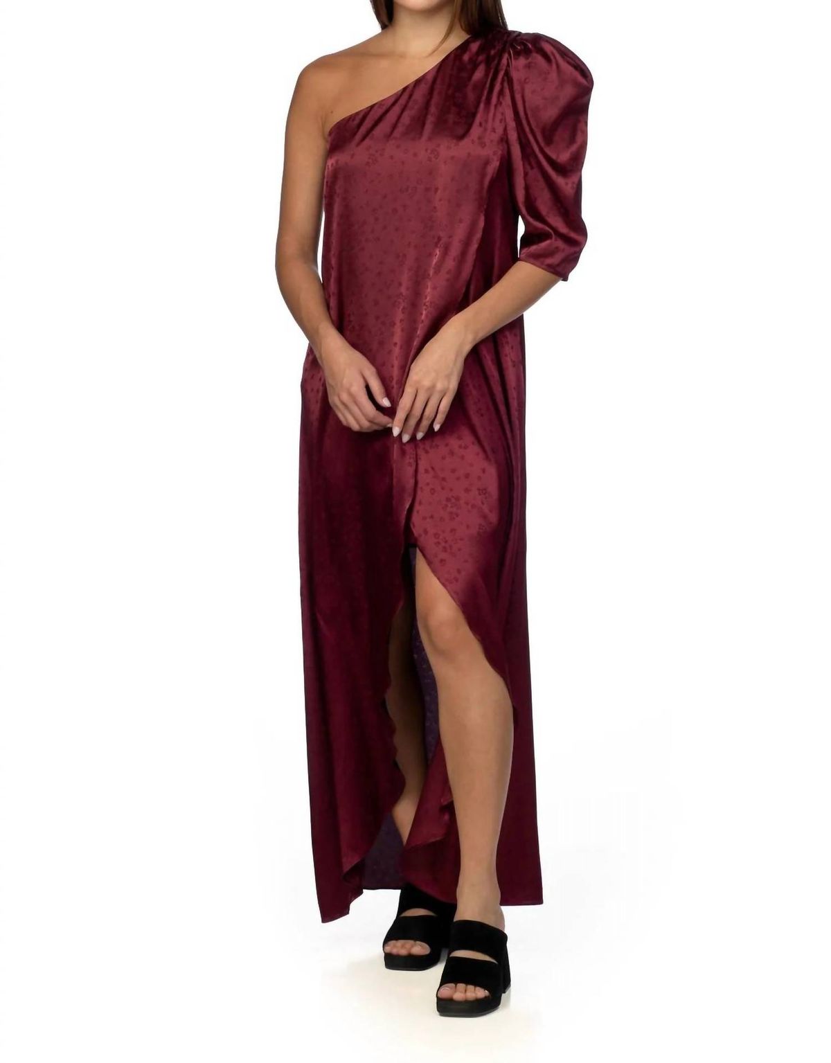 Style 1-2532148919-74 Crosby by Mollie Burch Size S One Shoulder Satin Burgundy Red Floor Length Maxi on Queenly