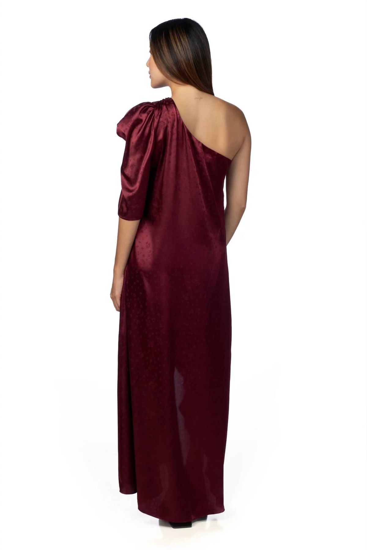 Style 1-2532148919-74 Crosby by Mollie Burch Size S One Shoulder Satin Burgundy Red Floor Length Maxi on Queenly