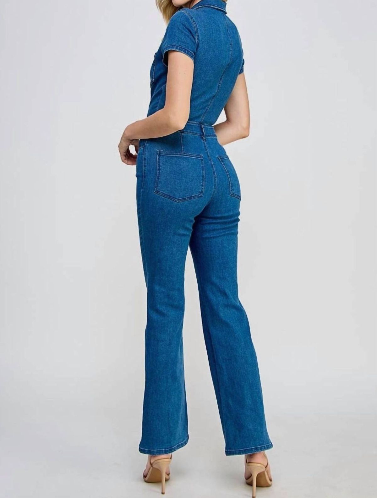 Style 1-271669105-74 The Vintage Shop Size S High Neck Blue Formal Jumpsuit on Queenly