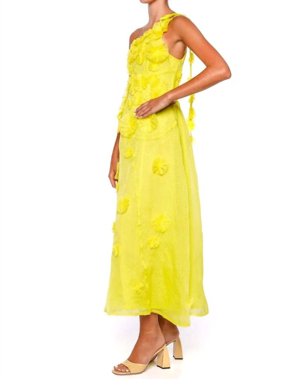 Style 1-4262474617-61 Rachel Gilbert Size 8 Pageant One Shoulder Satin Yellow Floor Length Maxi on Queenly