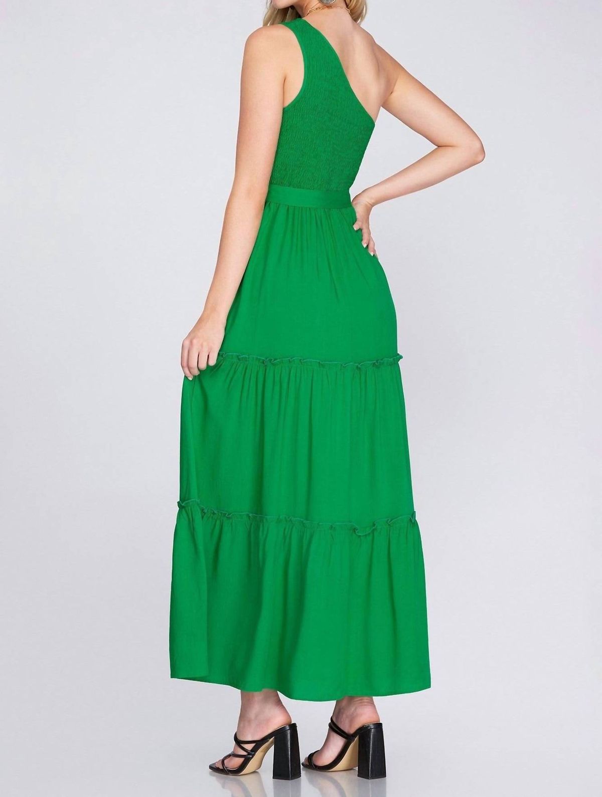 Style 1-593027826-149 SHE + SKY Size L One Shoulder Green Floor Length Maxi on Queenly