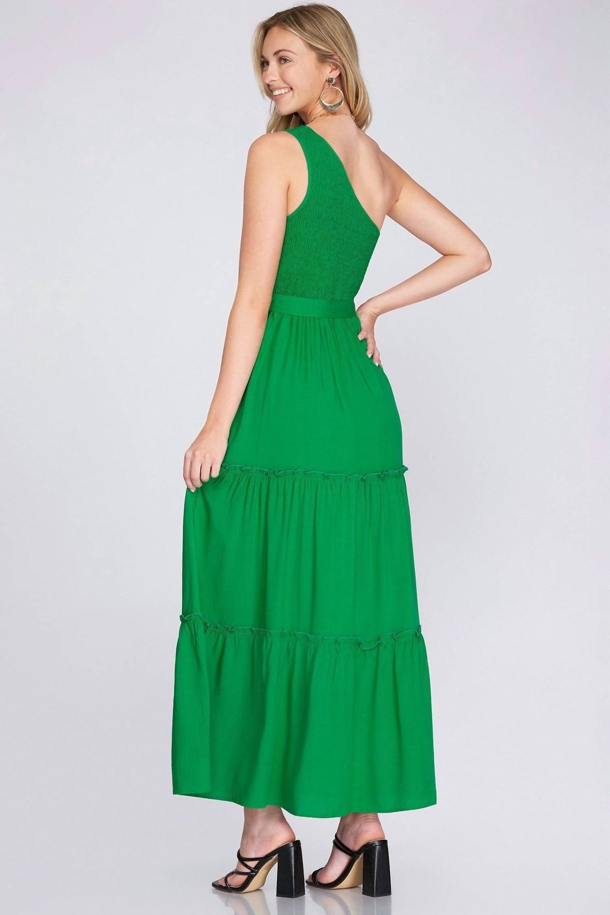 Style 1-593027826-149 SHE + SKY Size L One Shoulder Green Floor Length Maxi on Queenly