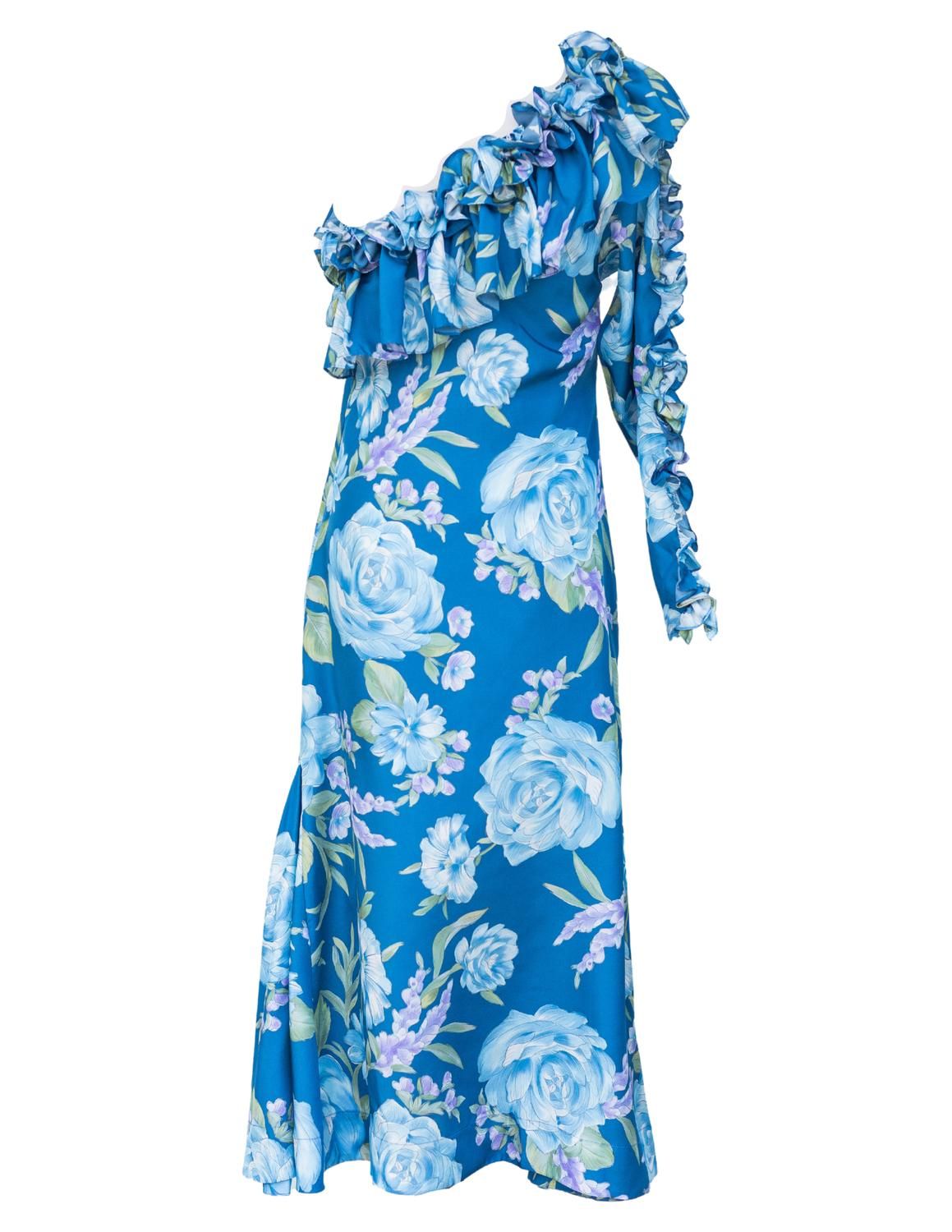 Style 1-754119029-70 Isla & White Size XS Long Sleeve Satin Blue Floor Length Maxi on Queenly