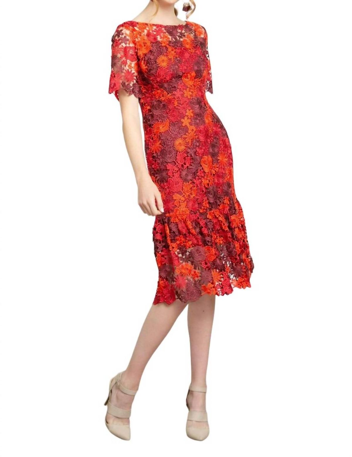 Style 1-1972233584-1498 EVA FRANCO Size 4 Lace Red Cocktail Dress on Queenly