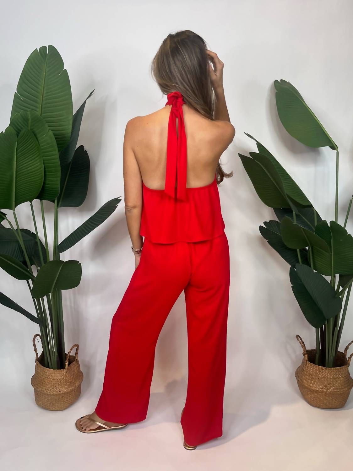 Style 1-2765057383-149 KLd. Signature Size L Halter Red Formal Jumpsuit on Queenly