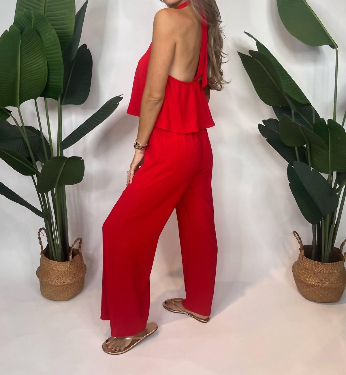 Style 1-2765057383-149 KLd. Signature Size L Halter Red Formal Jumpsuit on Queenly