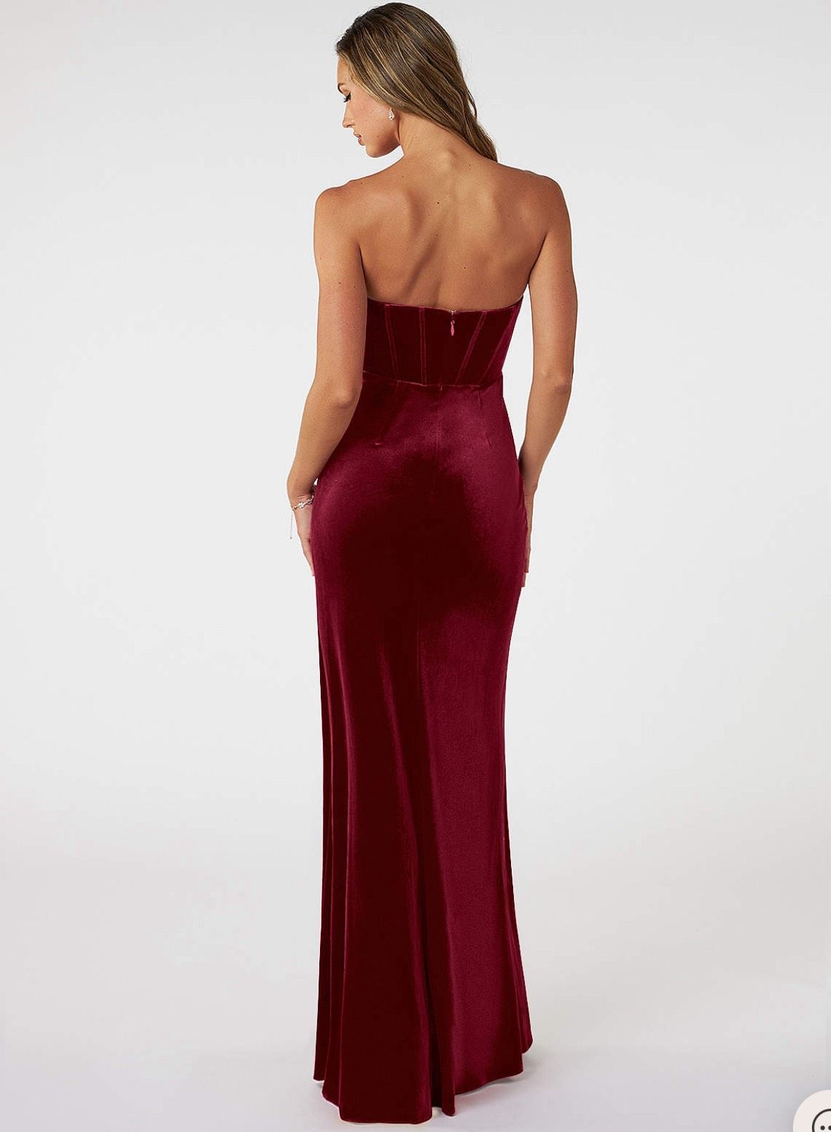 Azazie Size 8 Bridesmaid Strapless Velvet Burgundy Red Side Slit Dress on Queenly