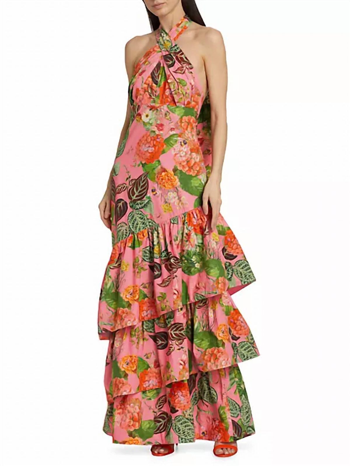 Style 1-88907011-5 Cara Cara Size 0 Halter Floral Pink Floor Length Maxi on Queenly