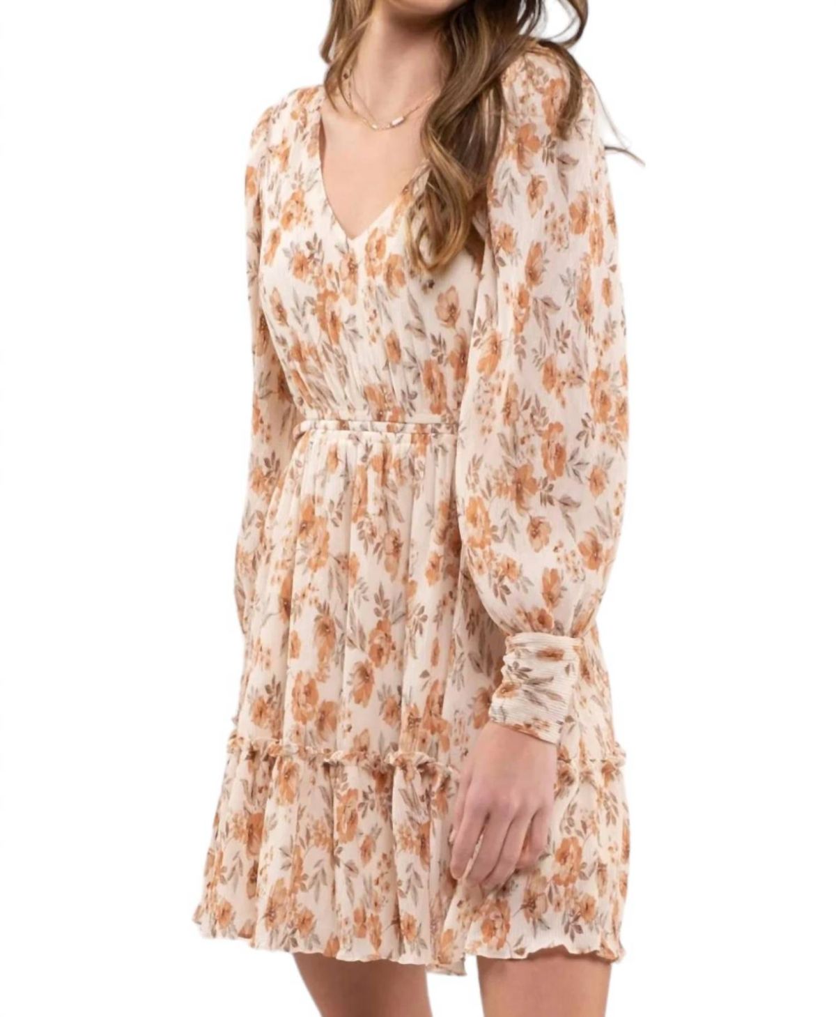 Style 1-2974049712-149 Blu Pepper Size L Long Sleeve Floral Nude Cocktail Dress on Queenly