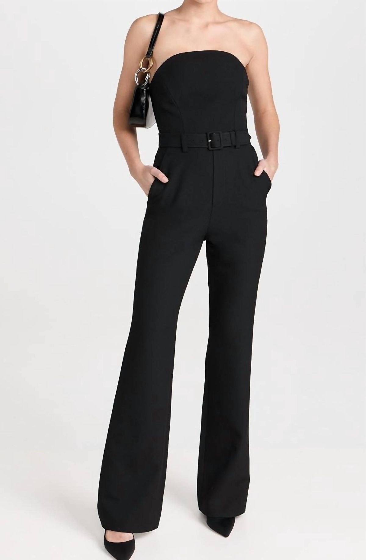 Style 1-3224878805-1901 A.L.C. Size 6 Strapless Sequined Black Formal Jumpsuit on Queenly