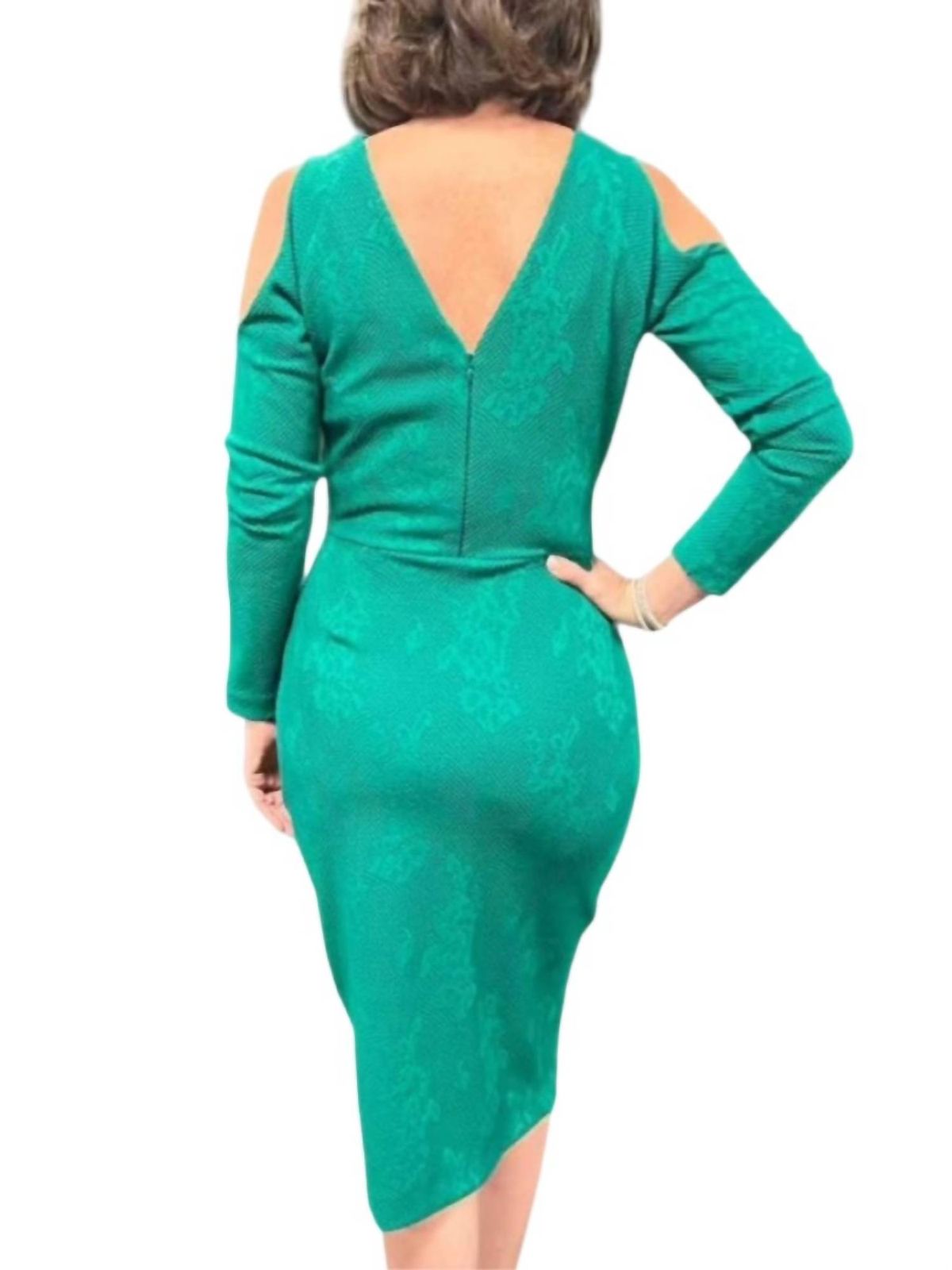 Style 1-1364279958-1901 CHIARA BONI Size 6 Long Sleeve Lace Green Cocktail Dress on Queenly