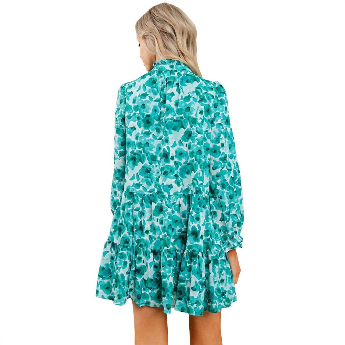 Style 1-1019263980-149 TCEC Size L Long Sleeve Floral Green Cocktail Dress on Queenly