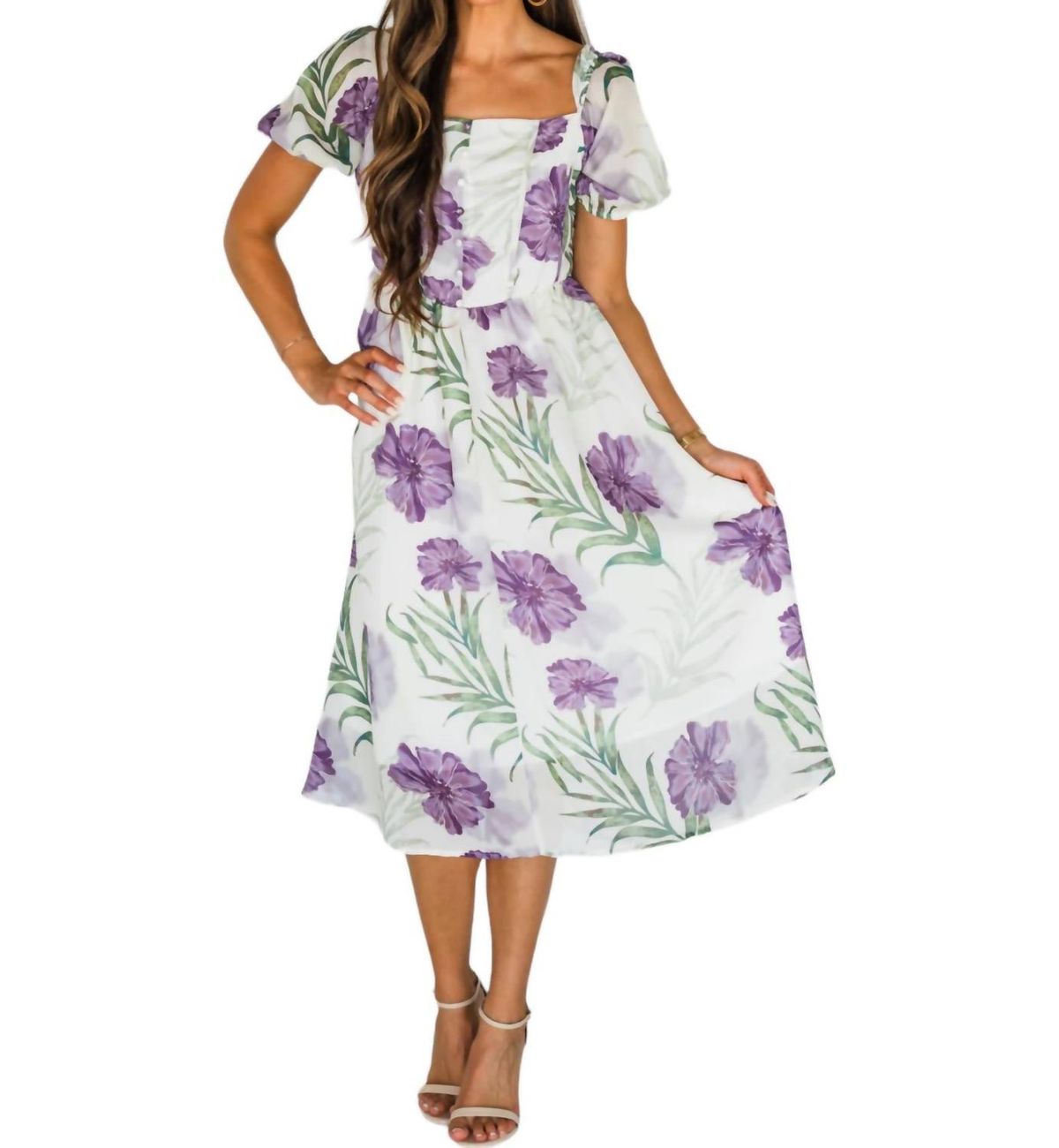 Style 1-1833354068-149 SUNDAYUP Size L Floral Purple Cocktail Dress on Queenly