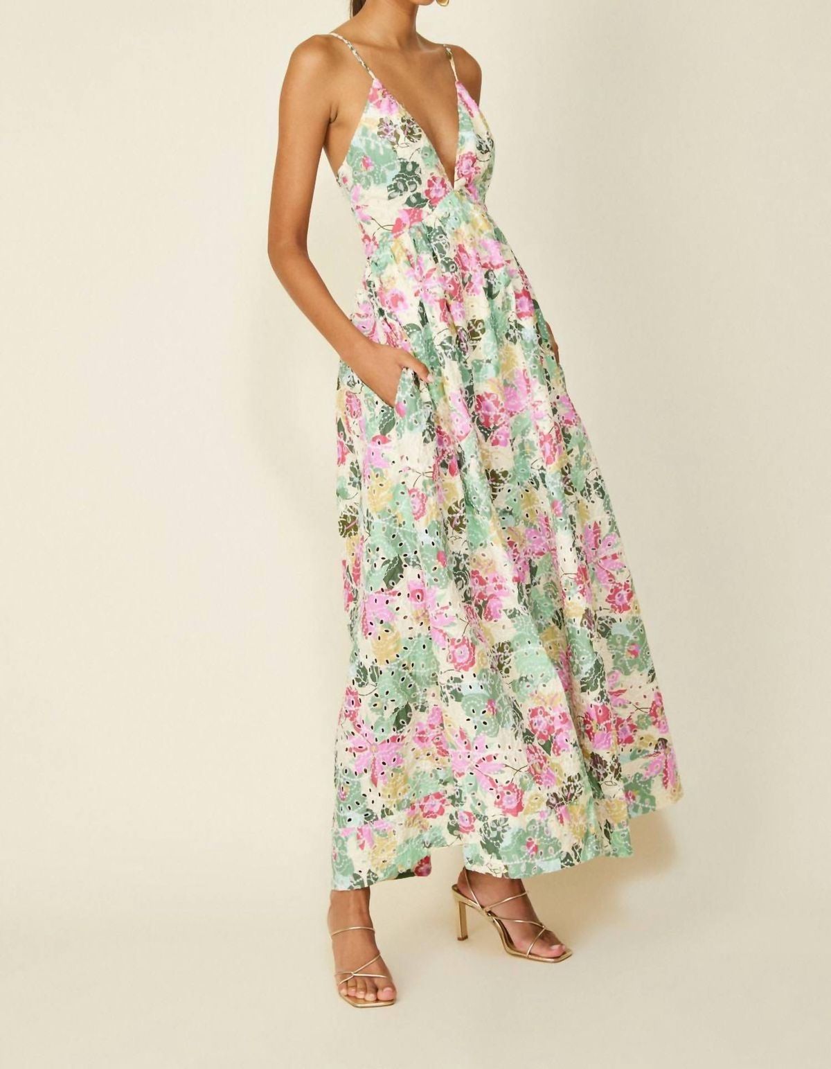 Style 1-2588397918-149 line and dot Size L Floral Green Floor Length Maxi on Queenly