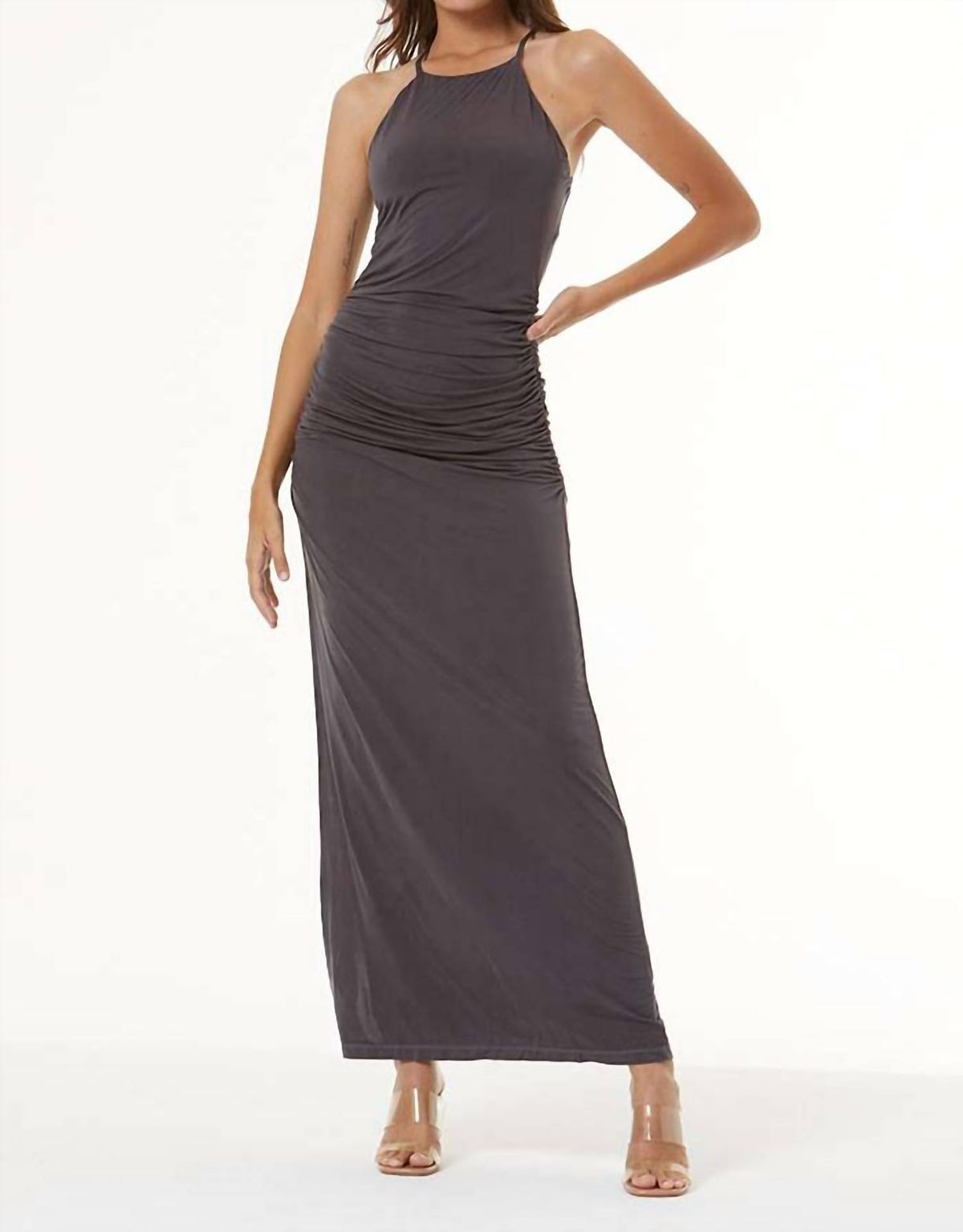 Style 1-2853674558-149 young fabulous & broke Size L High Neck Gray Floor Length Maxi on Queenly