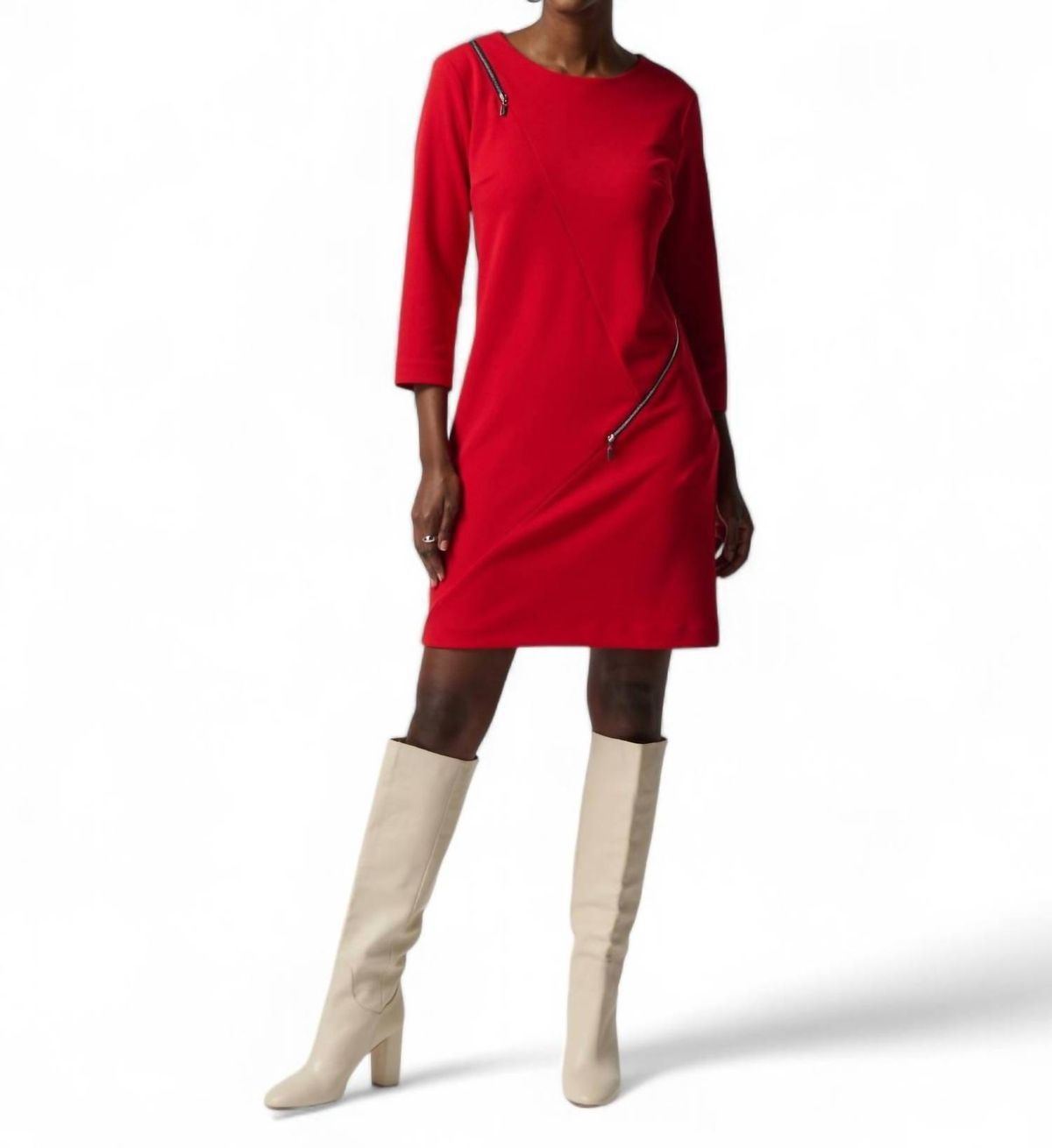 Style 1-671533908-238 Joseph Ribkoff Size 12 Long Sleeve Red Cocktail Dress on Queenly