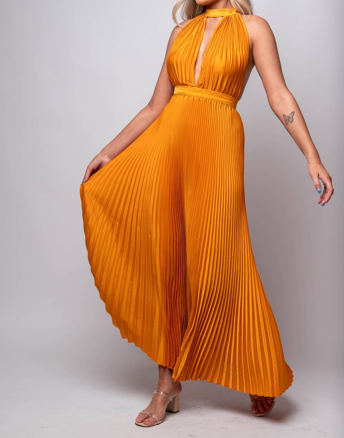 Style 1-768348238-149 L'IDEE Size L High Neck Orange A-line Dress on Queenly