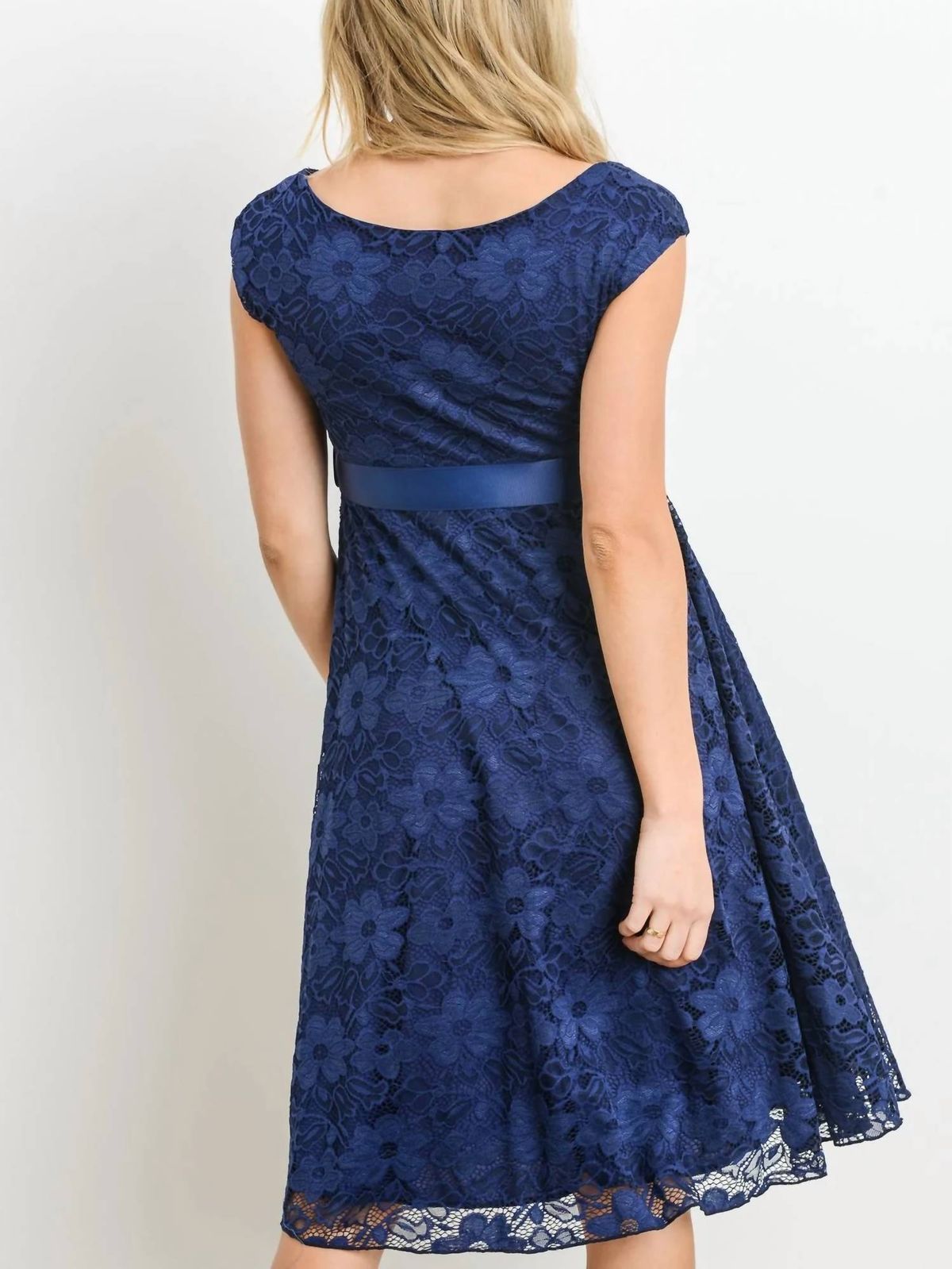 Style 1-1713599822-2696 Hello Miz Size L Cap Sleeve Lace Navy  Cocktail Dress on Queenly