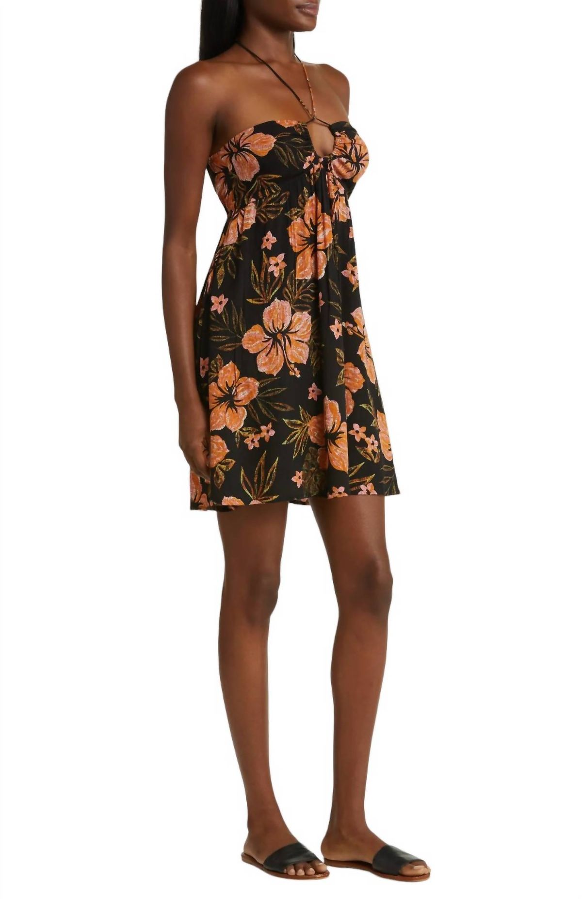 Style 1-1865712931-70 Billabong Size XS Halter Floral Black Cocktail Dress on Queenly