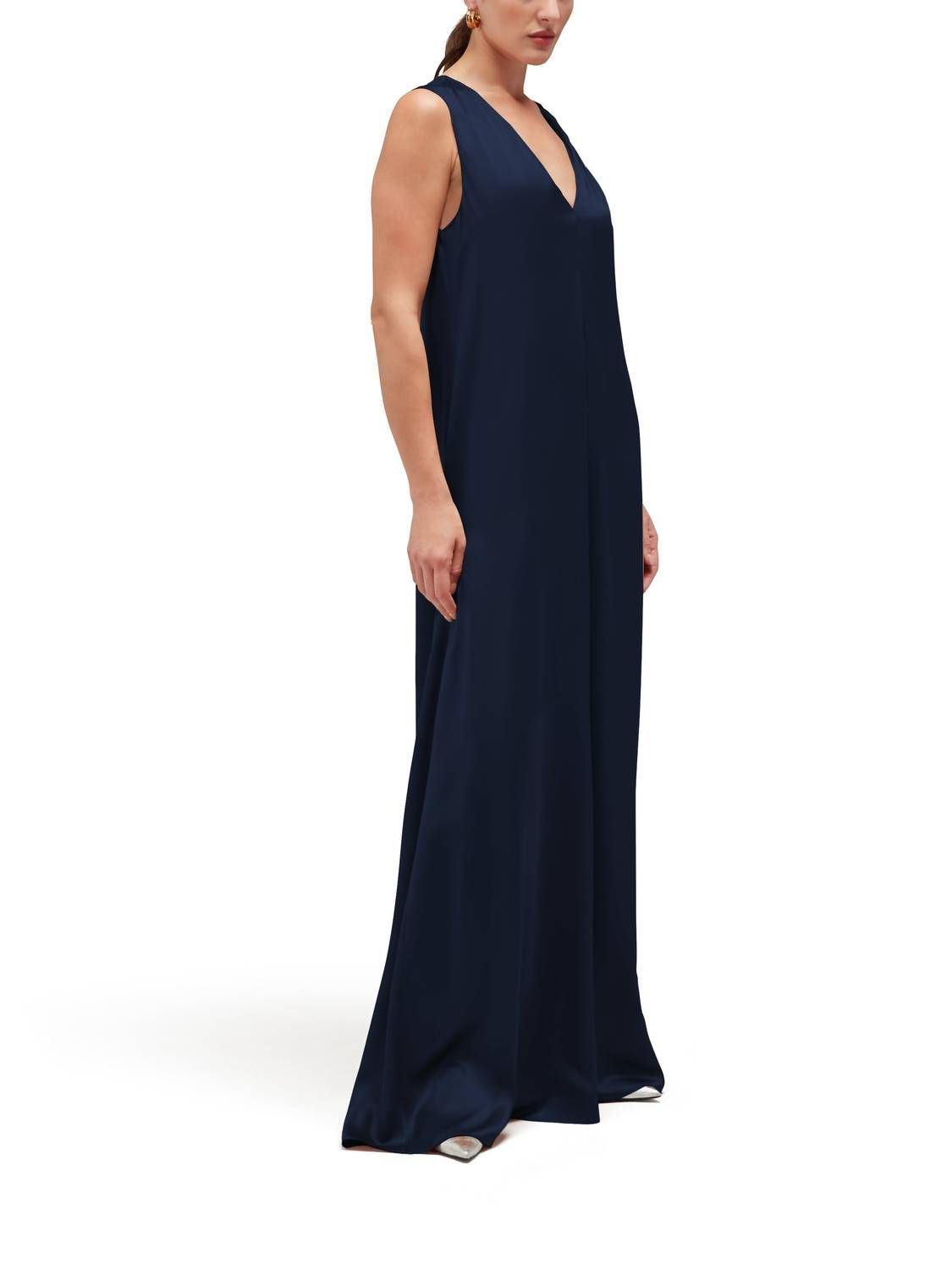 Style 1-2795845279-238 Careste Size 12 Plunge Satin Blue Floor Length Maxi on Queenly