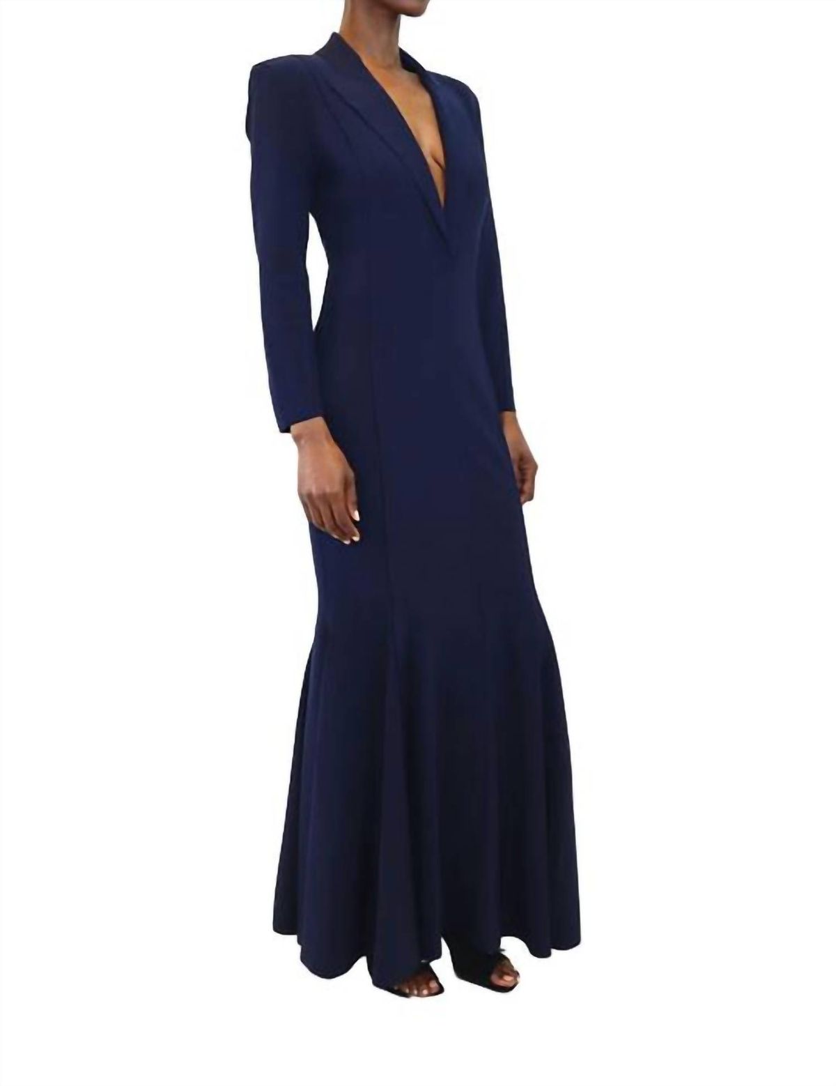 Style 1-3355419100-3236 NORMA KAMALI Size S Long Sleeve Navy Blue Floor Length Maxi on Queenly