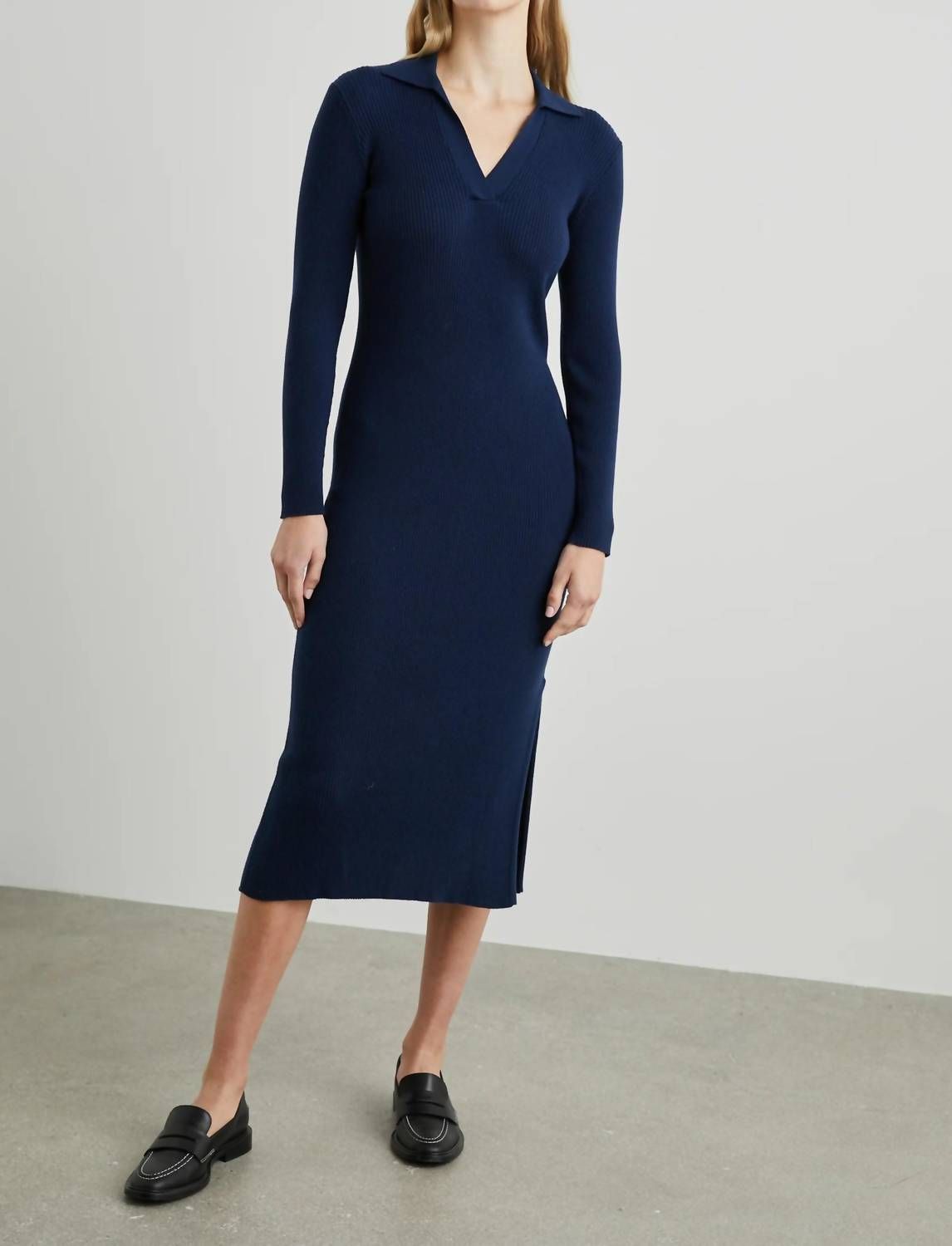 Style 1-3520869105-2696 Rails Size L Long Sleeve Satin Navy Blue Cocktail Dress on Queenly