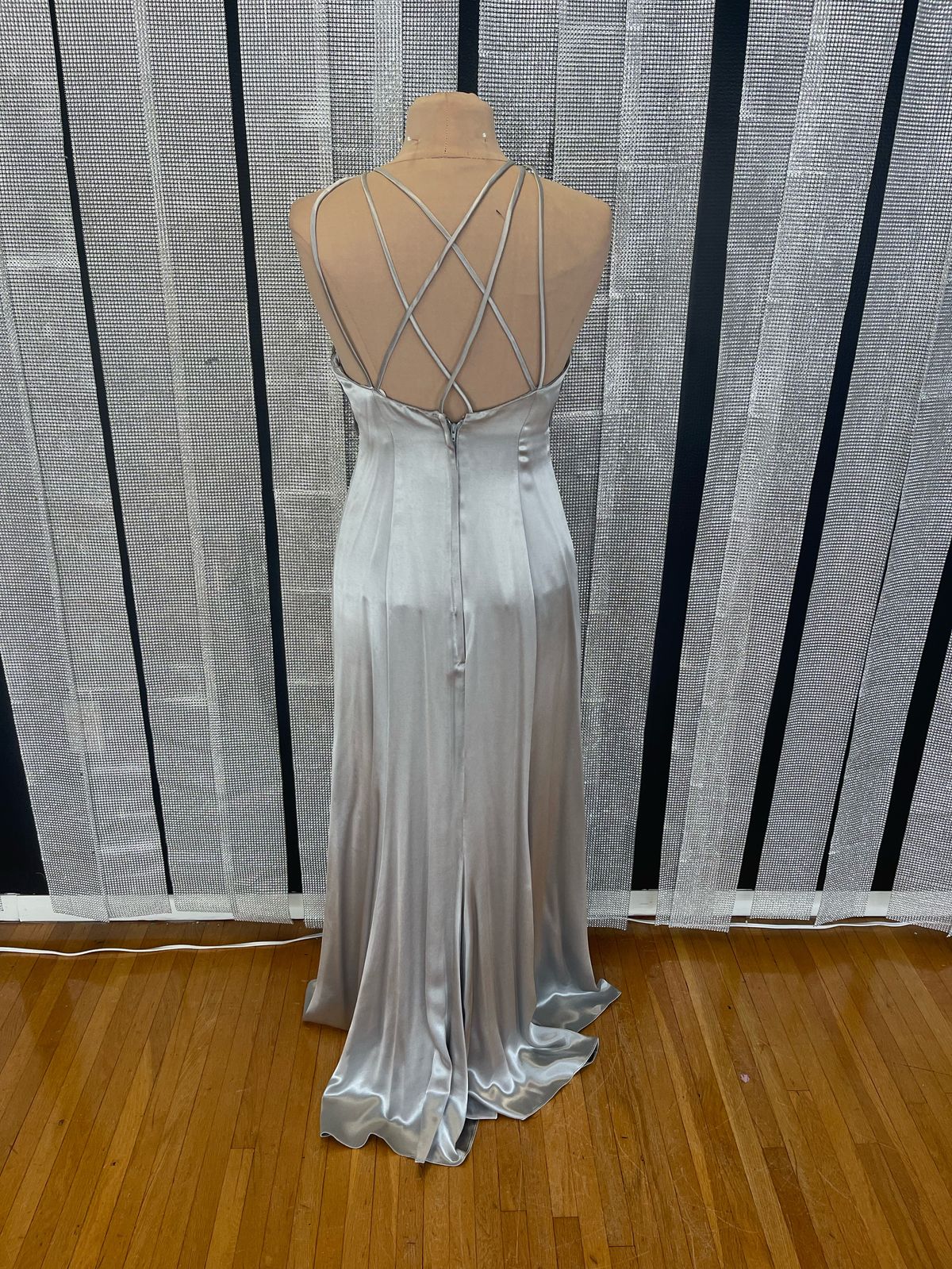 Size 8 Prom High Neck Silver Floor Length Maxi on Queenly