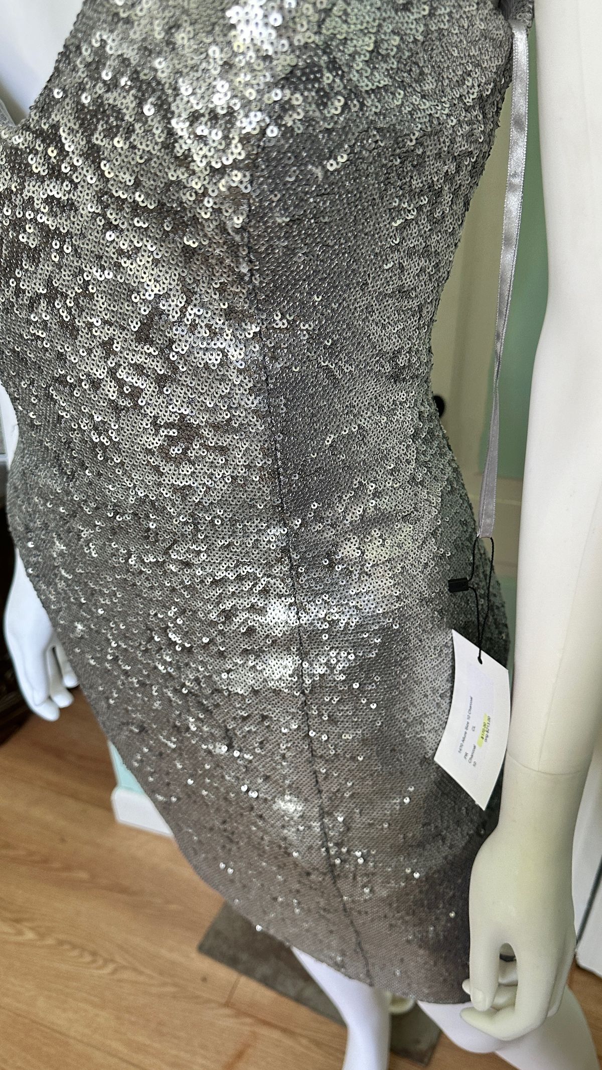 Style 1470 Allure Size 10 Prom Plunge Silver Cocktail Dress on Queenly