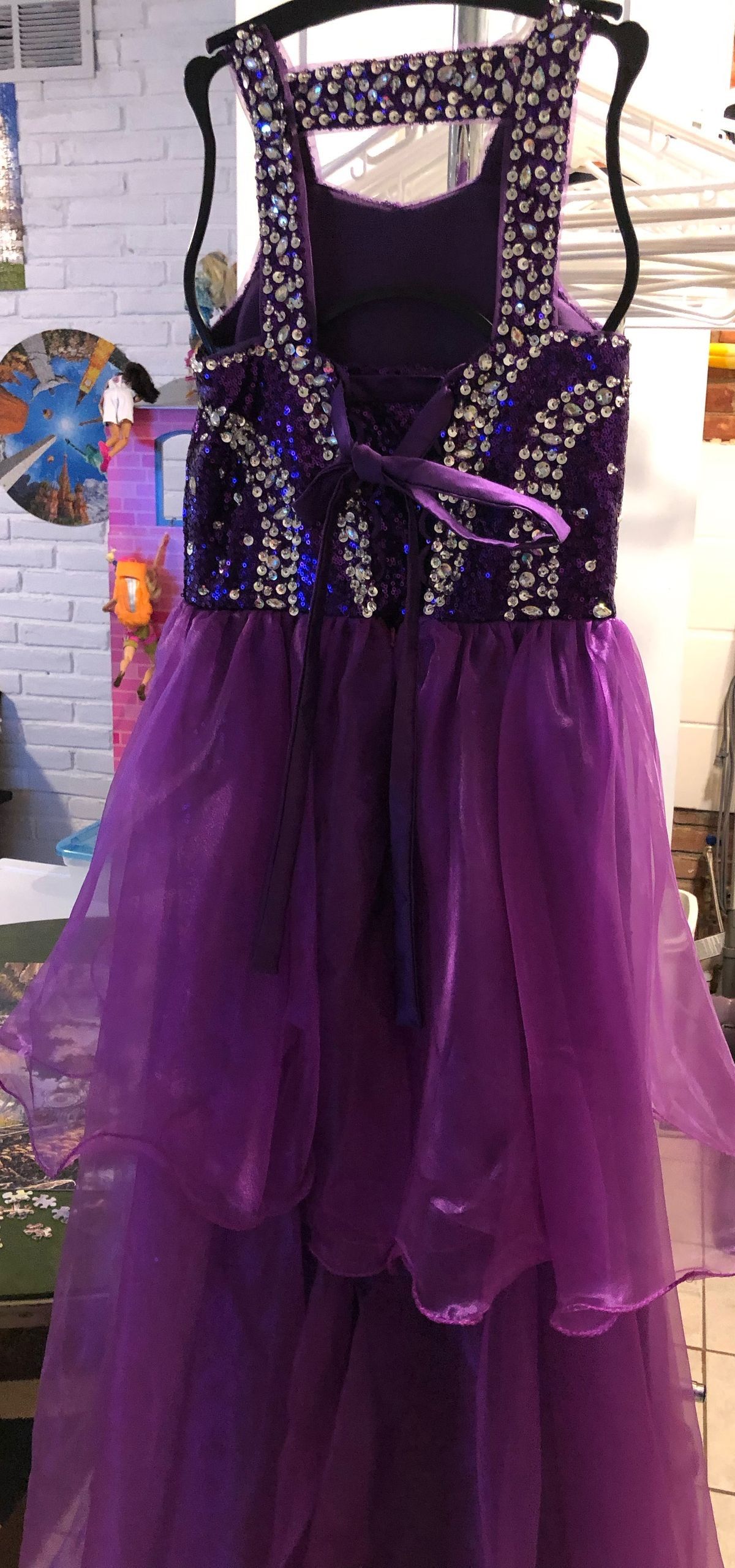 Girls Size 10 Prom Halter Sheer Purple Ball Gown on Queenly