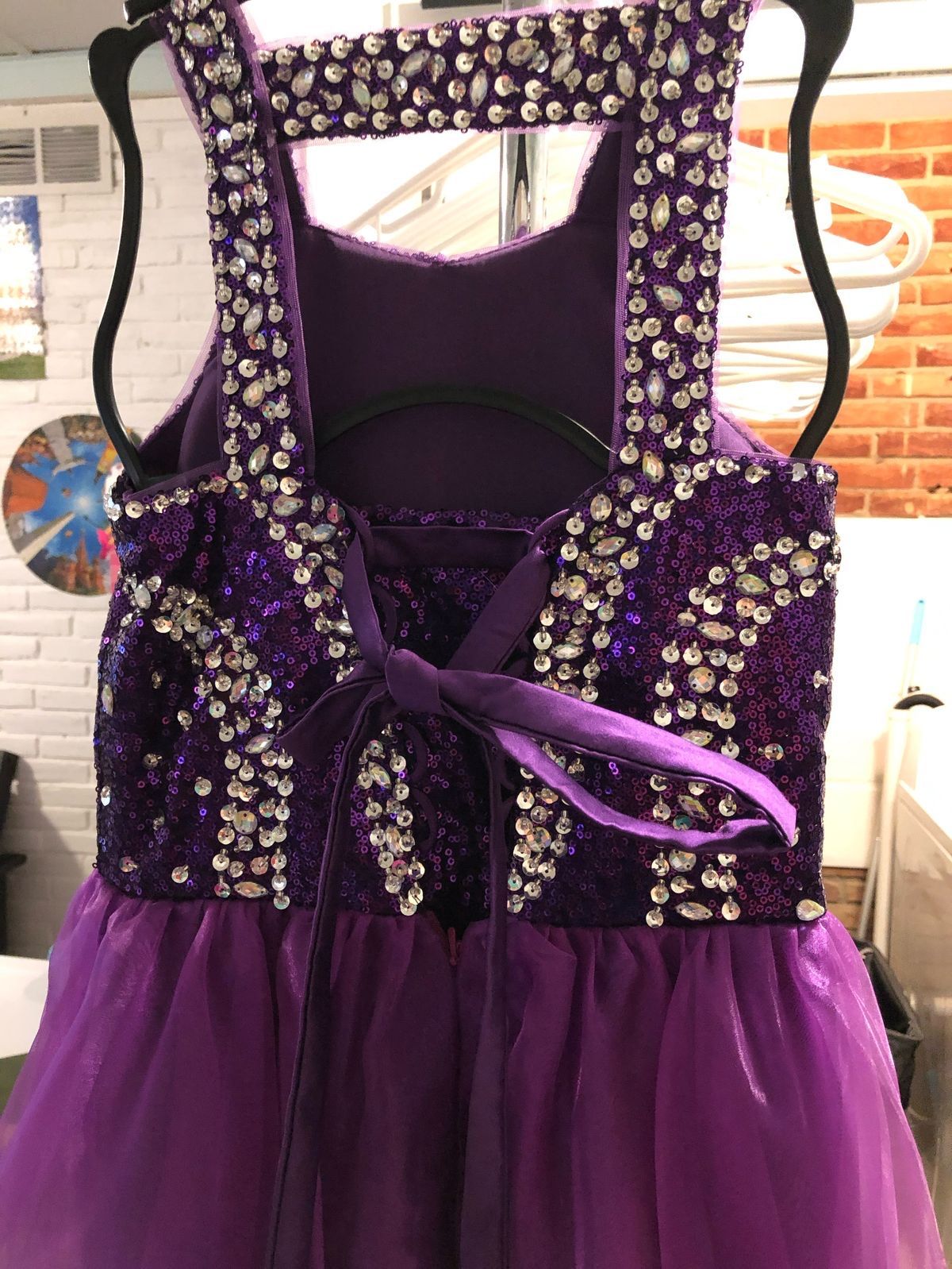 Girls Size 10 Prom Halter Sheer Purple Ball Gown on Queenly