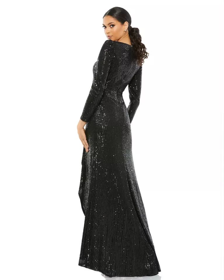 Mac Duggal Size 4 Long Sleeve Black Side Slit Dress on Queenly