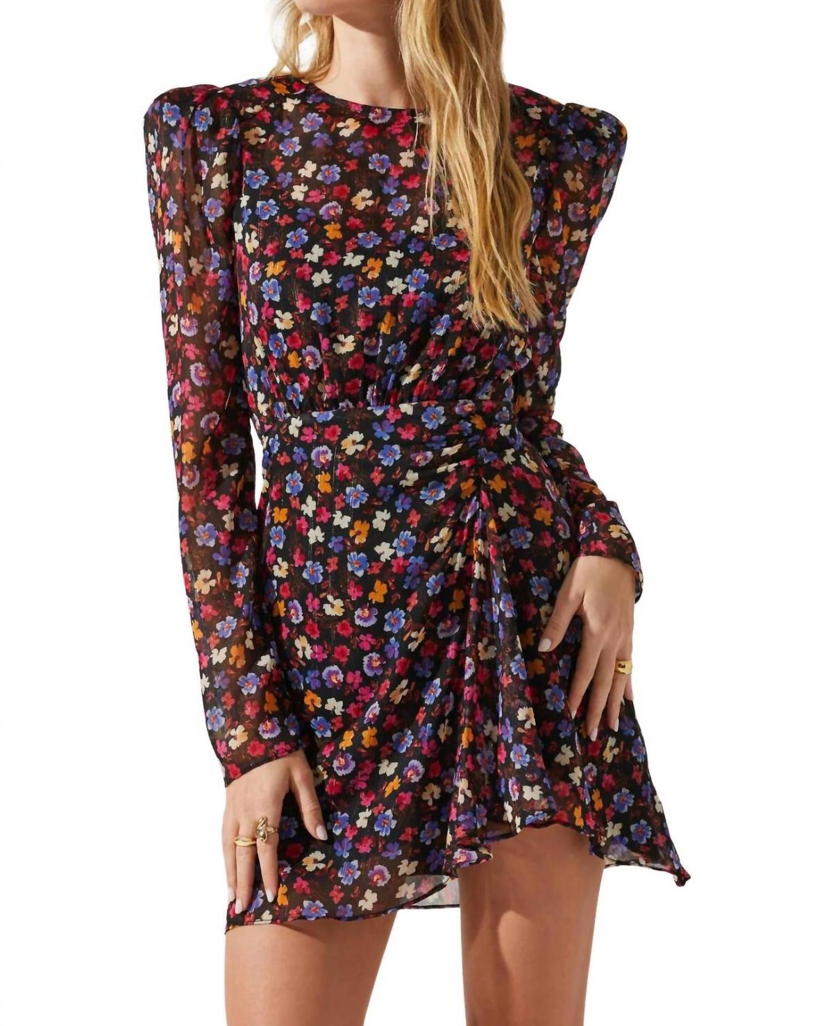 Style 1-488543906-3855 ASTR Size XS Long Sleeve Floral Blue Cocktail Dress on Queenly