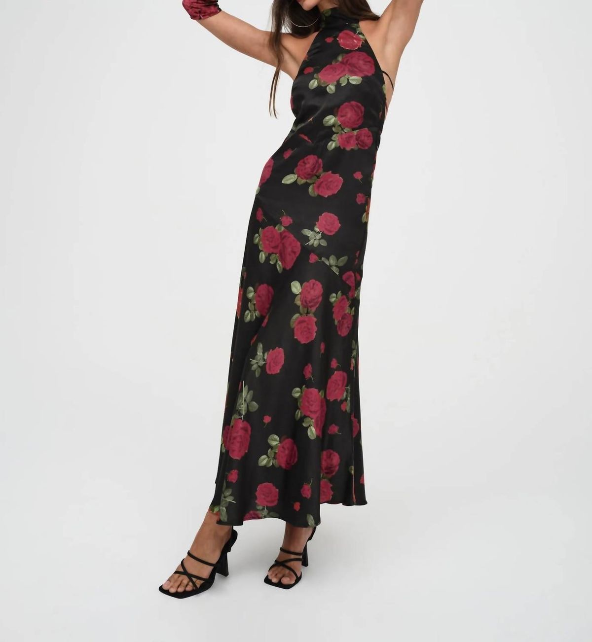 Style 1-660452101-2901 for Love & Lemons Size M High Neck Floral Black Floor Length Maxi on Queenly