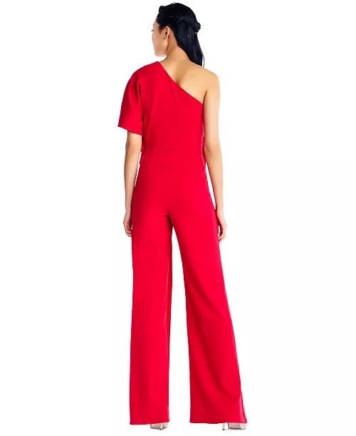 Style 4503929 Adrianna Papell Size 12 Pageant One Shoulder Red Formal Jumpsuit on Queenly