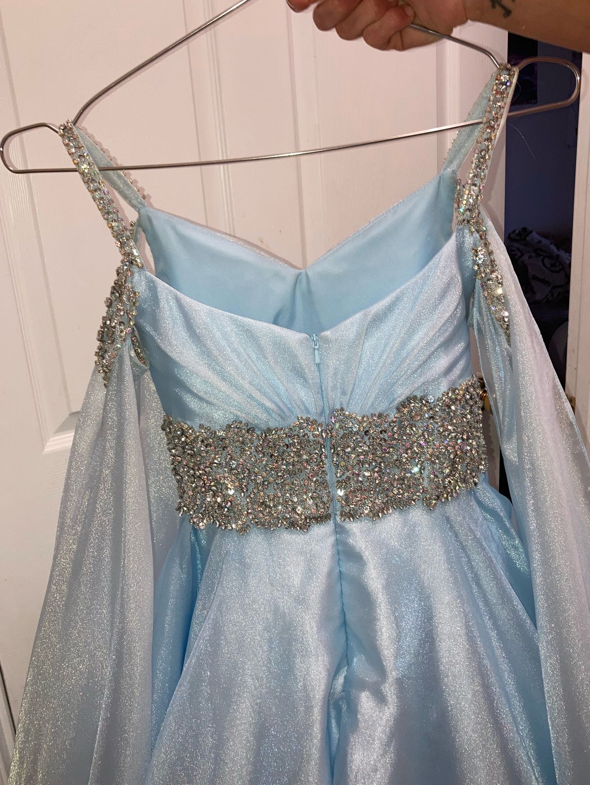 Girls Size 12 Pageant Plunge Blue Ball Gown on Queenly