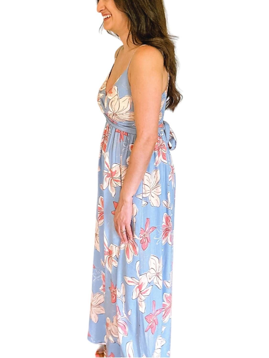 Style 1-363643202-149 be cool Size L Floral Blue Floor Length Maxi on Queenly