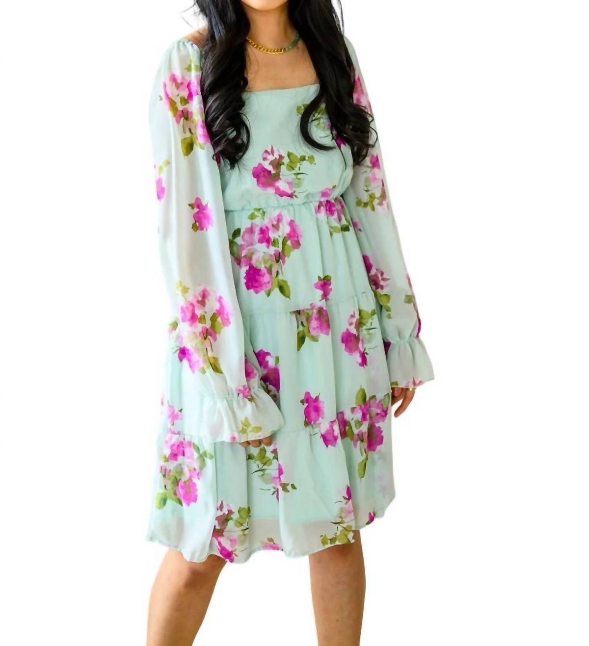 Style 1-3776127710-611 Haptics Size XL Long Sleeve Floral Light Green Cocktail Dress on Queenly